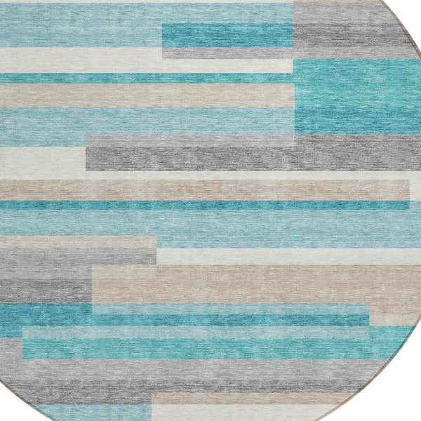 Homeroots 3' Stylish Black Charcoal And Gray Striped Washable Area Rug For Indoor And Outdoor Spaces 8' Round Polyester 585978