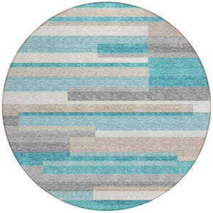 Homeroots 3' Stylish Black Charcoal And Gray Striped Washable Area Rug For Indoor And Outdoor Spaces 8' Round Polyester 585978