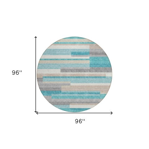 Homeroots 3' Stylish Black Charcoal And Gray Striped Washable Area Rug For Indoor And Outdoor Spaces 8' Round Polyester 585978