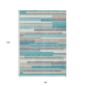 Homeroots 3' Stylish Black Charcoal And Gray Striped Washable Area Rug For Indoor And Outdoor Spaces 8' X 10' Polyester 585979