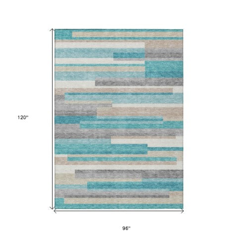 Homeroots 3' Stylish Black Charcoal And Gray Striped Washable Area Rug For Indoor And Outdoor Spaces 8' X 10' Polyester 585979