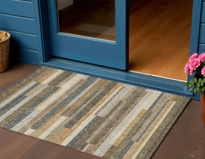 Homeroots 3' Stylish Black Charcoal And Gray Striped Washable Area Rug For Indoor And Outdoor Spaces 3' X 5' Polyester 585982