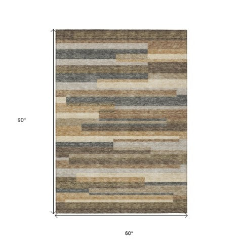 Homeroots 3' Stylish Black Charcoal And Gray Striped Washable Area Rug For Indoor And Outdoor Spaces 5' X 8' Polyester 585983