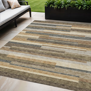 Homeroots 3' Stylish Black Charcoal And Gray Striped Washable Area Rug For Indoor And Outdoor Spaces 5' X 8' Polyester 585983