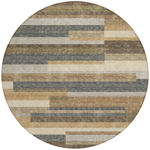 Homeroots 3' Stylish Black Charcoal And Gray Striped Washable Area Rug For Indoor And Outdoor Spaces 8' Round Polyester 585984