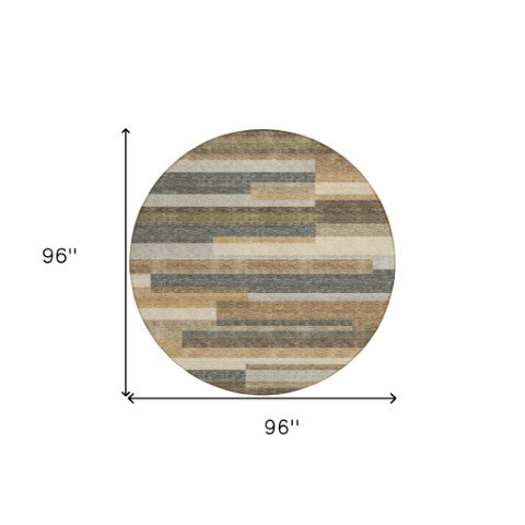 Homeroots 3' Stylish Black Charcoal And Gray Striped Washable Area Rug For Indoor And Outdoor Spaces 8' Round Polyester 585984