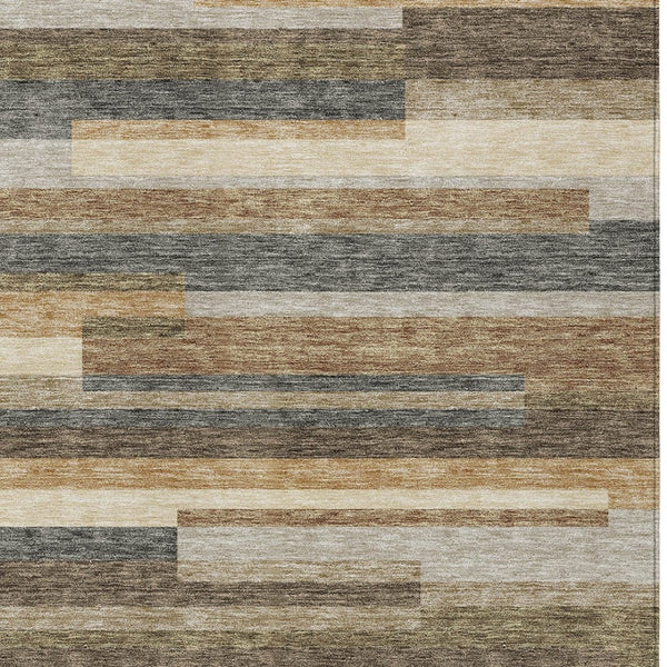 Homeroots 3' Stylish Black Charcoal And Gray Striped Washable Area Rug For Indoor And Outdoor Spaces 8' X 10' Polyester 585985