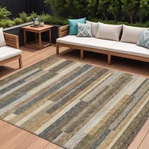 Homeroots 3' Stylish Black Charcoal And Gray Striped Washable Area Rug For Indoor And Outdoor Spaces 10' X 14' Polyester 585987