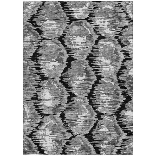 Homeroots 3' Black Charcoal And Silver Abstract Washable Area Rug For Indoor And Outdoor Spaces, Stylish Design 3' X 5' Polyester 585988
