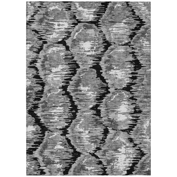 Homeroots 3' Black Charcoal And Silver Abstract Washable Area Rug For Indoor And Outdoor Spaces, Stylish Design 3' X 5' Polyester 585988