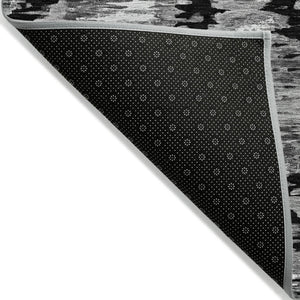 Homeroots 3' Black Charcoal And Silver Abstract Washable Area Rug For Indoor And Outdoor Spaces, Stylish Design 3' X 5' Polyester 585988