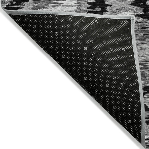 Homeroots 3' Black Charcoal And Silver Abstract Washable Area Rug For Indoor And Outdoor Spaces, Stylish Design 3' X 5' Polyester 585988