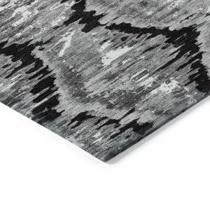 Homeroots 3' Black Charcoal And Silver Abstract Washable Area Rug For Indoor And Outdoor Spaces, Stylish Design 3' X 5' Polyester 585988