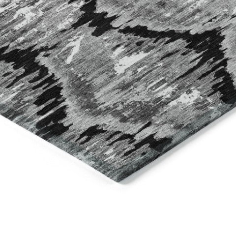 Homeroots 3' Black Charcoal And Silver Abstract Washable Area Rug For Indoor And Outdoor Spaces, Stylish Design 3' X 5' Polyester 585988