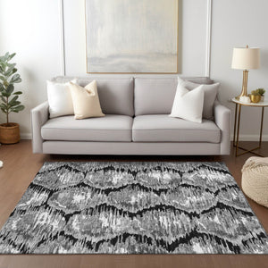 Homeroots 3' Black Charcoal And Silver Abstract Washable Area Rug For Indoor And Outdoor Spaces, Stylish Design 3' X 5' Polyester 585988
