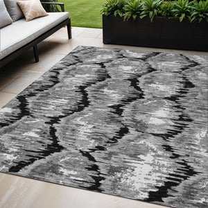 Homeroots 3' Black Charcoal And Silver Abstract Washable Area Rug For Indoor And Outdoor Spaces, Stylish Design 5' X 8' Polyester 585989