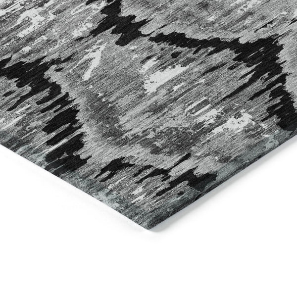 Homeroots 3' Black Charcoal And Silver Abstract Washable Area Rug For Indoor And Outdoor Spaces, Stylish Design 5' X 8' Polyester 585989