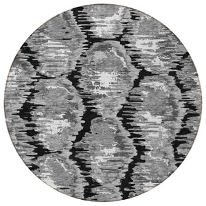 Homeroots 3' Black Charcoal And Silver Abstract Washable Area Rug For Indoor And Outdoor Spaces, Stylish Design 8' Round Polyester 585990