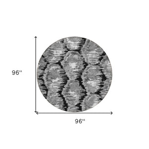 Homeroots 3' Black Charcoal And Silver Abstract Washable Area Rug For Indoor And Outdoor Spaces, Stylish Design 8' Round Polyester 585990