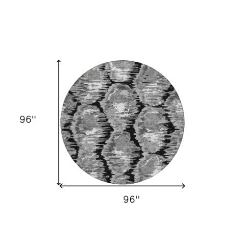 Homeroots 3' Black Charcoal And Silver Abstract Washable Area Rug For Indoor And Outdoor Spaces, Stylish Design 8' Round Polyester 585990