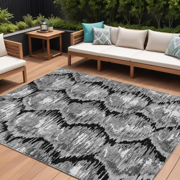 Homeroots 3' Black Charcoal And Silver Abstract Washable Area Rug For Indoor And Outdoor Spaces, Stylish Design 8' X 10' Polyester 585991