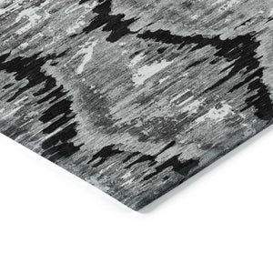 Homeroots 3' Black Charcoal And Silver Abstract Washable Area Rug For Indoor And Outdoor Spaces, Stylish Design 8' X 10' Polyester 585991