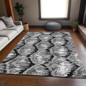 Homeroots 3' Black Charcoal And Silver Abstract Washable Area Rug For Indoor And Outdoor Spaces, Stylish Design 8' X 10' Polyester 585991