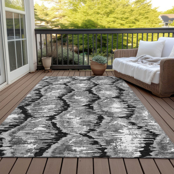 Homeroots 3' Black Charcoal And Silver Abstract Washable Area Rug For Indoor And Outdoor Spaces, Stylish Design 9' X 12' Polyester 585992