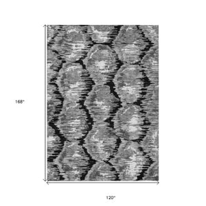 Homeroots 3' Black Charcoal And Silver Abstract Washable Area Rug For Indoor And Outdoor Spaces, Stylish Design 10' X 14' Polyester 585993