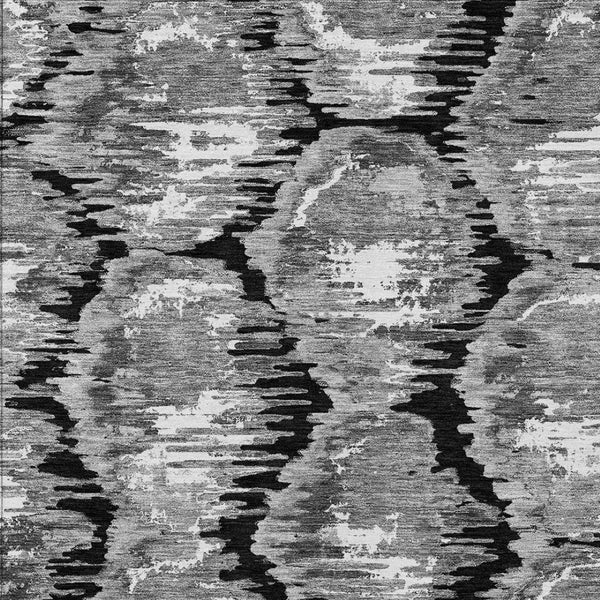 Homeroots 3' Black Charcoal And Silver Abstract Washable Area Rug For Indoor And Outdoor Spaces, Stylish Design 10' X 14' Polyester 585993