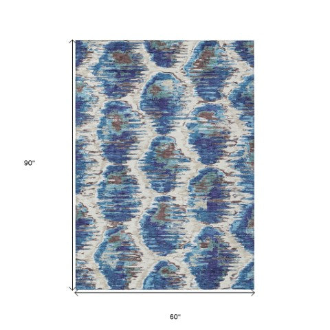 Homeroots 3' Black Charcoal And Silver Abstract Washable Area Rug For Indoor And Outdoor Spaces, Stylish Design 5' X 8' Polyester 585995