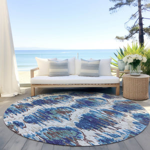 Homeroots 3' Black Charcoal And Silver Abstract Washable Area Rug For Indoor And Outdoor Spaces, Stylish Design 8' Round Polyester 585996