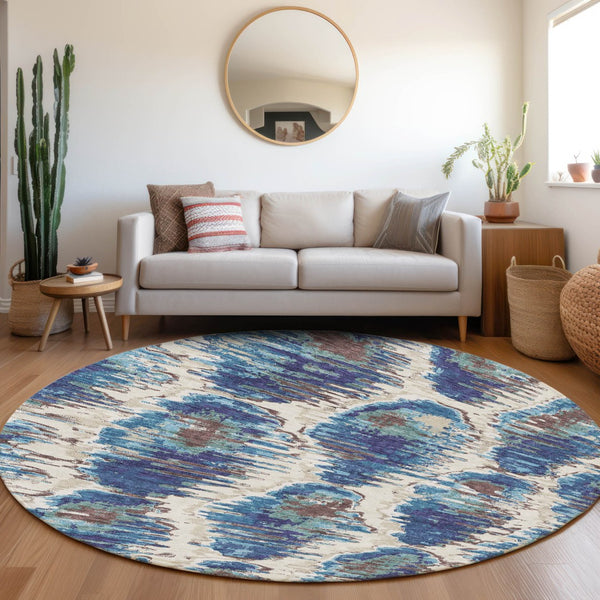 Homeroots 3' Black Charcoal And Silver Abstract Washable Area Rug For Indoor And Outdoor Spaces, Stylish Design 8' Round Polyester 585996