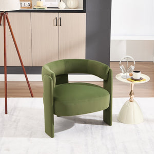 English Elm Accent Chair Velvet Upholstered Mid Century Modern Seat with Tapered Wood Legs for Any Room Green W3244P417183