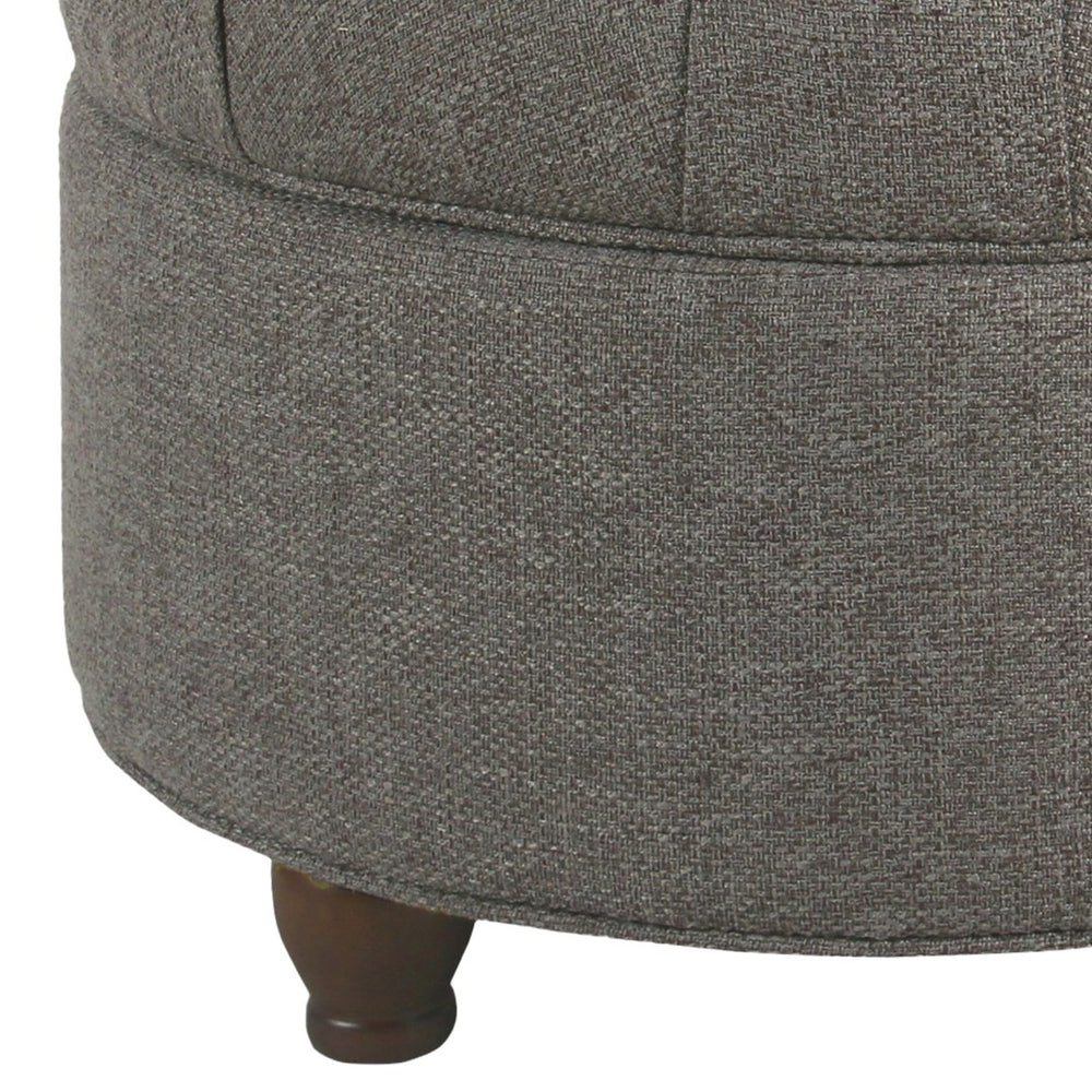 English Elm Fabric Tufted Round Storage Ottoman with Walnut Tapered Legs for Living Room B056P417128