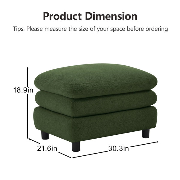 English Elm Vitoria Curved Modular Ottoman in Plush Teddy Fleece for Contemporary Living Rooms Green W5656P454372