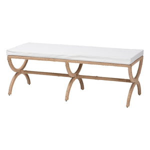 English Elm Japandi Woven Jute Bench with Sculptural Hourglass Legs for Entryway or Bedroom B2750P467806