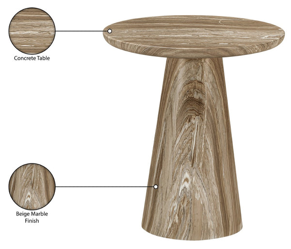 Meridian Furniture Cassino Art Deco Sculptural Concrete Pedestal End Table Marble Look Indoor Outdoor Accent Beige 585Beige-ET