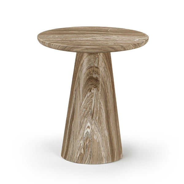 Meridian Furniture Cassino Art Deco Sculptural Concrete Pedestal End Table Marble Look Indoor Outdoor Accent Beige 585Beige-ET
