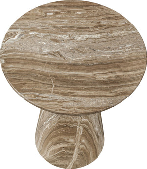 Meridian Furniture Cassino Art Deco Sculptural Concrete Pedestal End Table Marble Look Indoor Outdoor Accent Beige 585Beige-ET