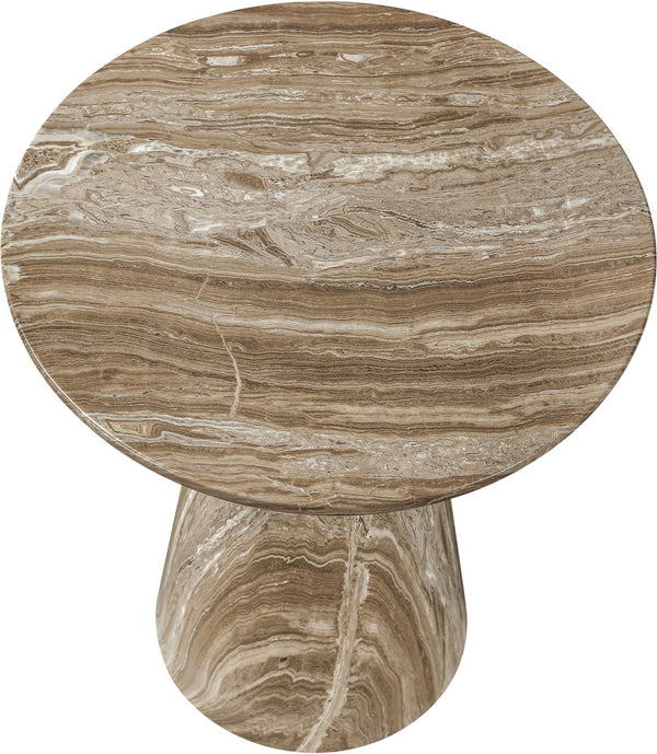 Meridian Furniture Cassino Art Deco Sculptural Concrete Pedestal End Table Marble Look Indoor Outdoor Accent Beige 585Beige-ET