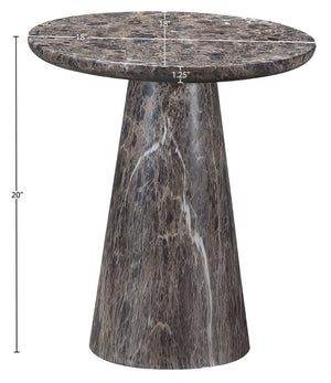 Meridian Furniture Cassino Art Deco Sculptural Concrete Pedestal End Table Marble Look Indoor Outdoor Accent Brown 585Brown-ET