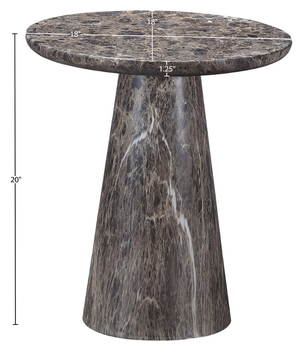 Meridian Furniture Cassino Art Deco Sculptural Concrete Pedestal End Table Marble Look Indoor Outdoor Accent Brown 585Brown-ET