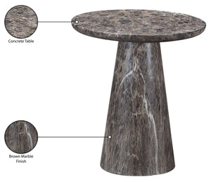 Meridian Furniture Cassino Art Deco Sculptural Concrete Pedestal End Table Marble Look Indoor Outdoor Accent Brown 585Brown-ET
