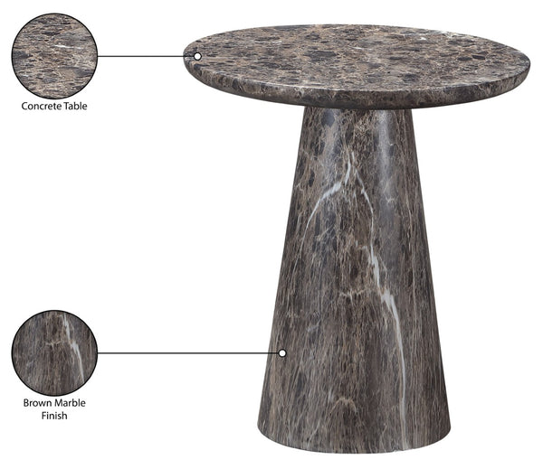 Meridian Furniture Cassino Art Deco Sculptural Concrete Pedestal End Table Marble Look Indoor Outdoor Accent Brown 585Brown-ET