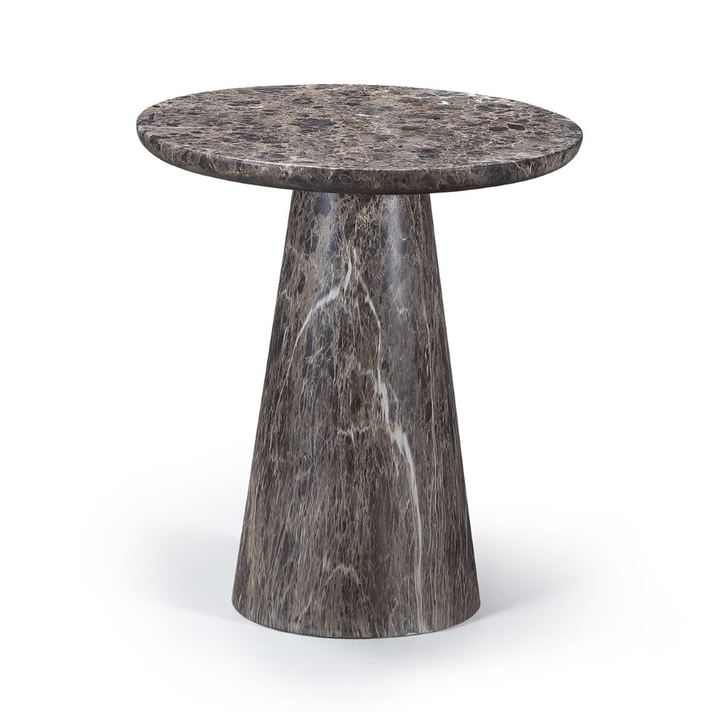 Meridian Furniture Cassino Art Deco Sculptural Concrete Pedestal End Table Marble Look Indoor Outdoor Accent Brown 585Brown-ET