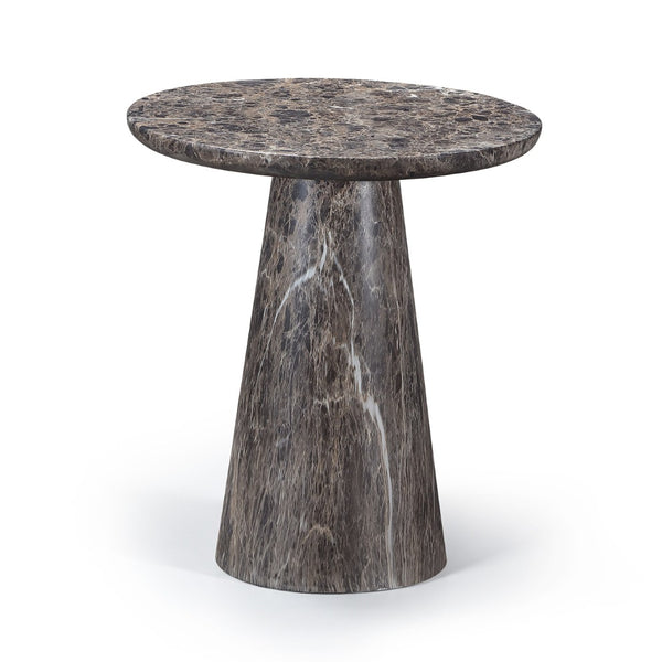 Meridian Furniture Cassino Art Deco Sculptural Concrete Pedestal End Table Marble Look Indoor Outdoor Accent Brown 585Brown-ET