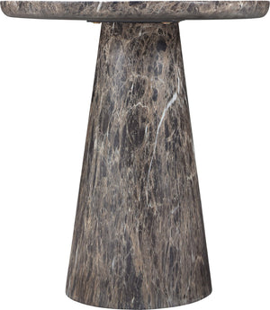 Meridian Furniture Cassino Art Deco Sculptural Concrete Pedestal End Table Marble Look Indoor Outdoor Accent Brown 585Brown-ET