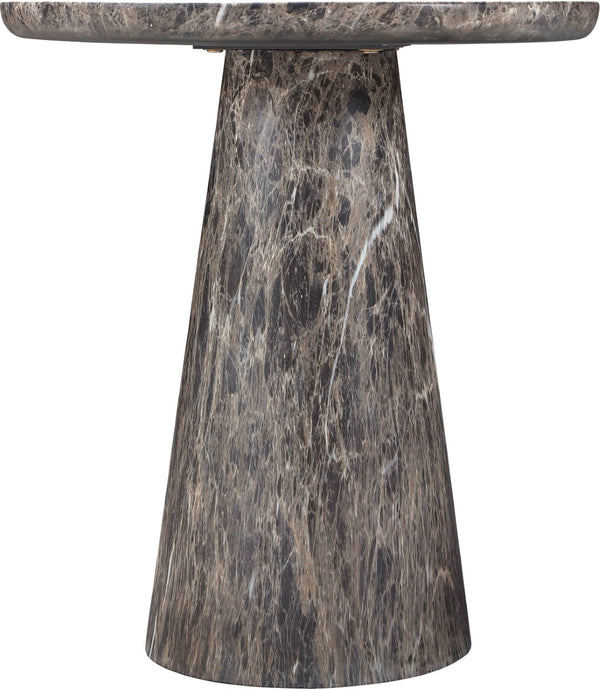 Meridian Furniture Cassino Art Deco Sculptural Concrete Pedestal End Table Marble Look Indoor Outdoor Accent Brown 585Brown-ET