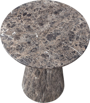 Meridian Furniture Cassino Art Deco Sculptural Concrete Pedestal End Table Marble Look Indoor Outdoor Accent Brown 585Brown-ET